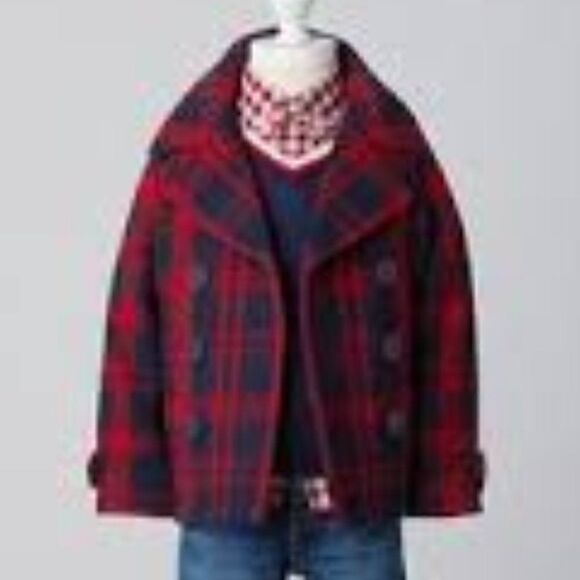 Janie and Jack Red Navy Plaid Peacoat Sz 3 - 4 - Picture 2 of 6
